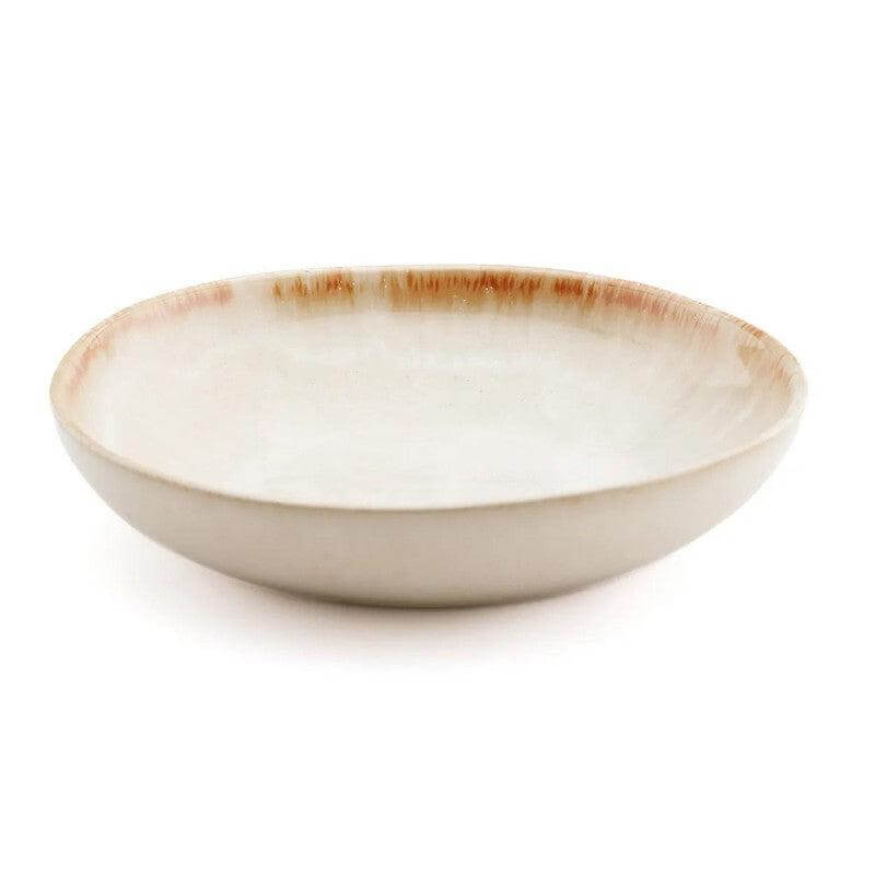Stijlvol wit Portugees keramiek bord met gouden rand – perfect voor elk diner of picknick. Handgemaakt, uniek design. Set van 6.