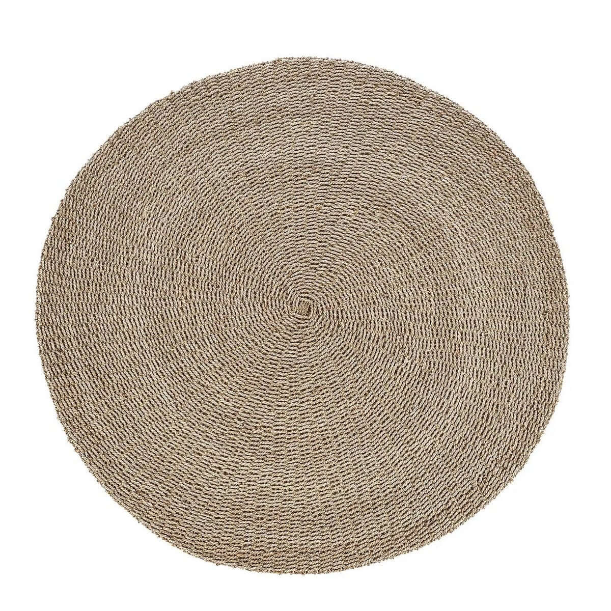 Round natural sisal rug with Bohemian style, perfect for adding textured warmth to any room decor.