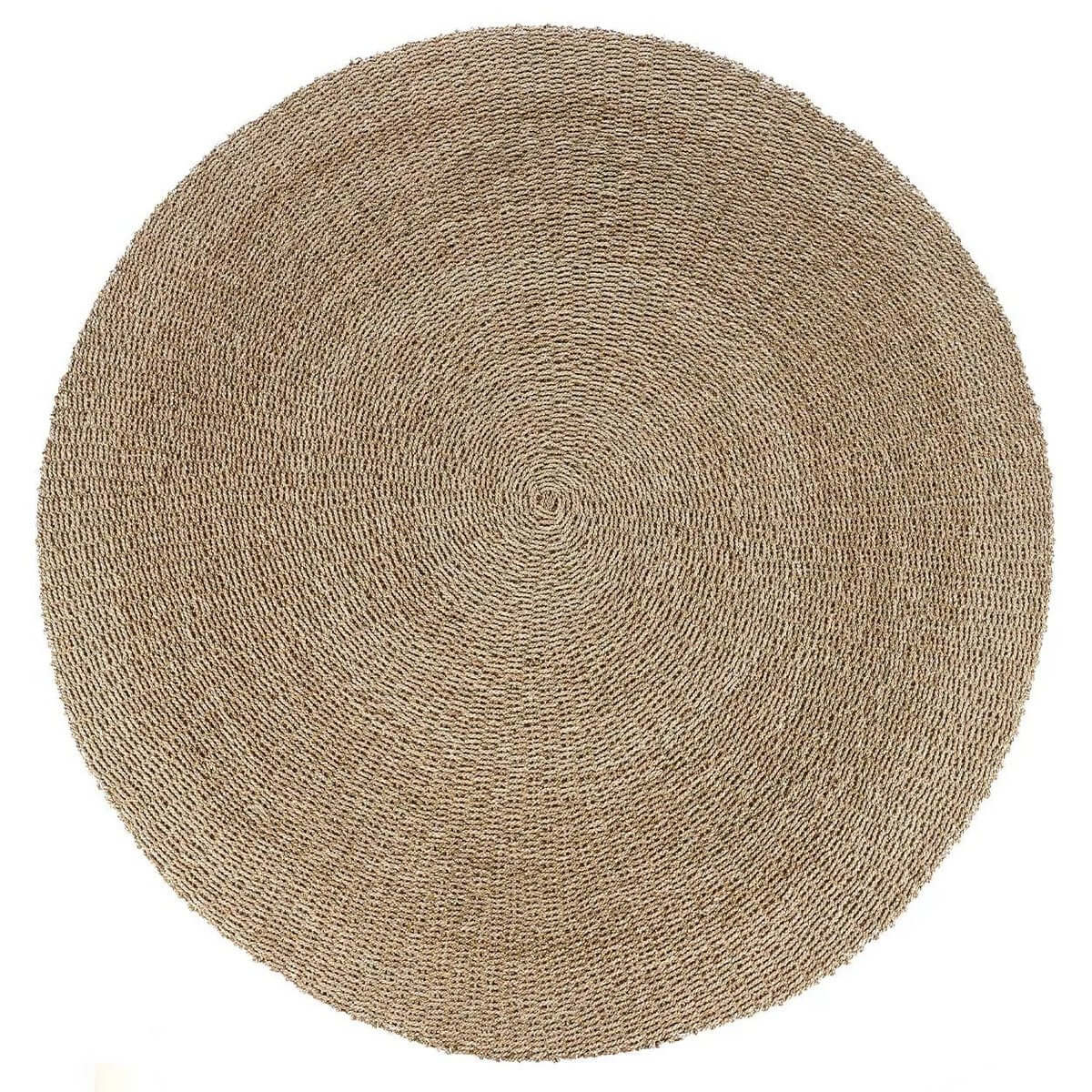 Round natural sisal rug with a bohemian style, perfect for adding earthy warmth and texture to any room.