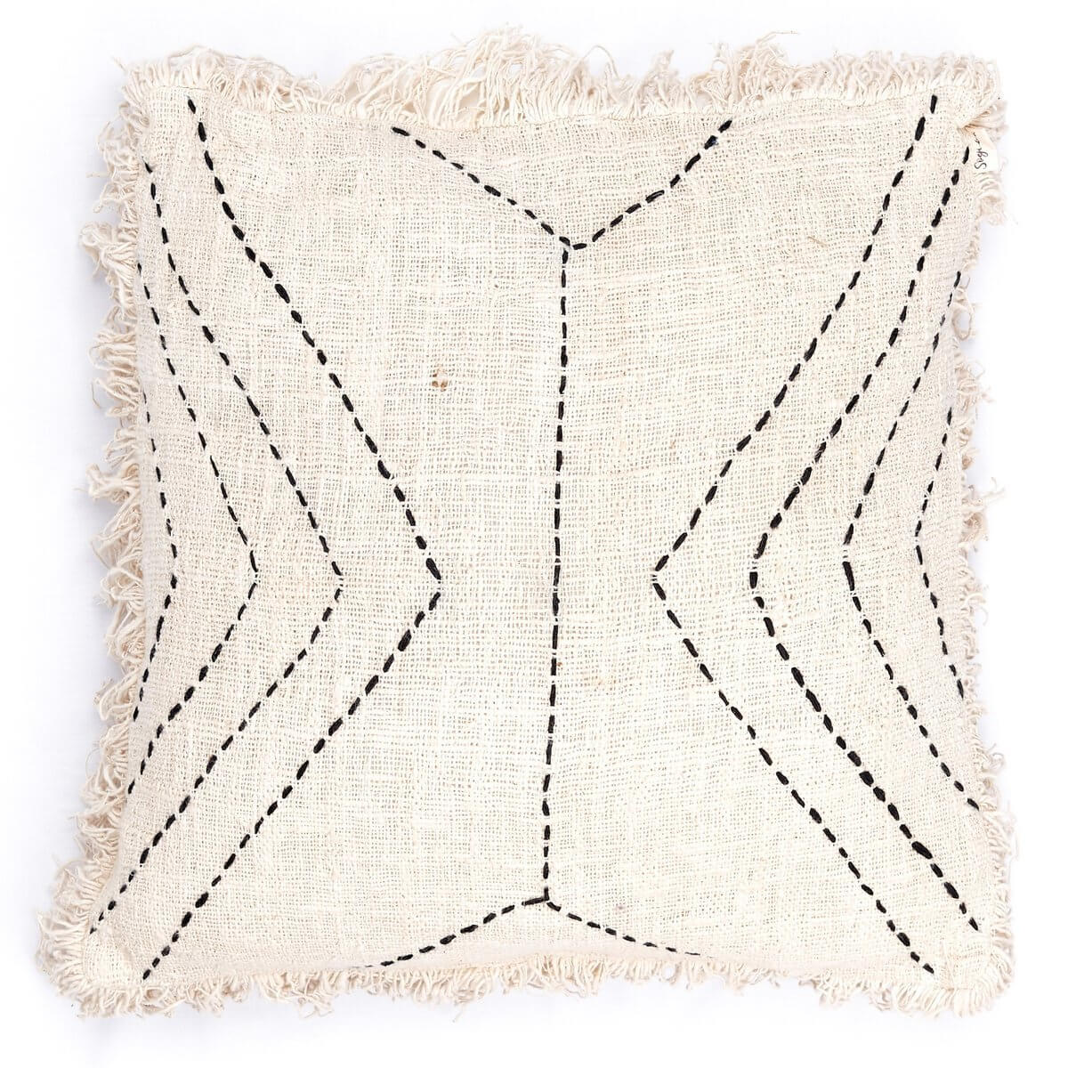 Bohemian style handwoven cotton cushion cover with fringes, available in 40x40 or 50x50 cm, natural color, eco-friendly.