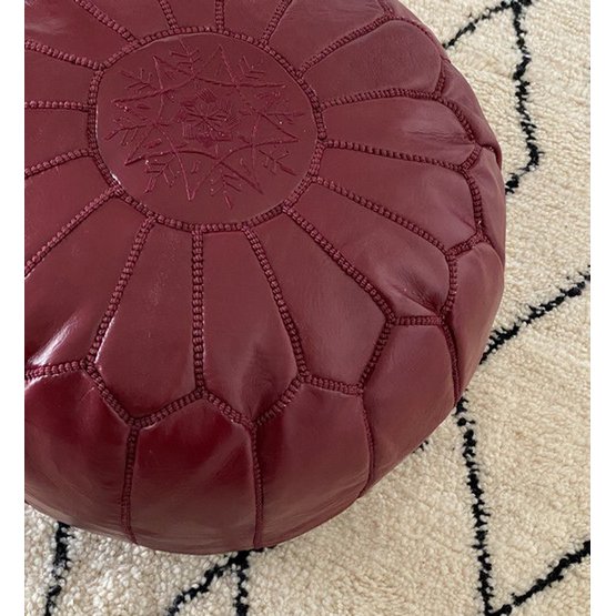 Leren poef - vol bordeaux - gevuld geleverd-poef van leer-Poufs & Pillows-Ik Hout ervan.