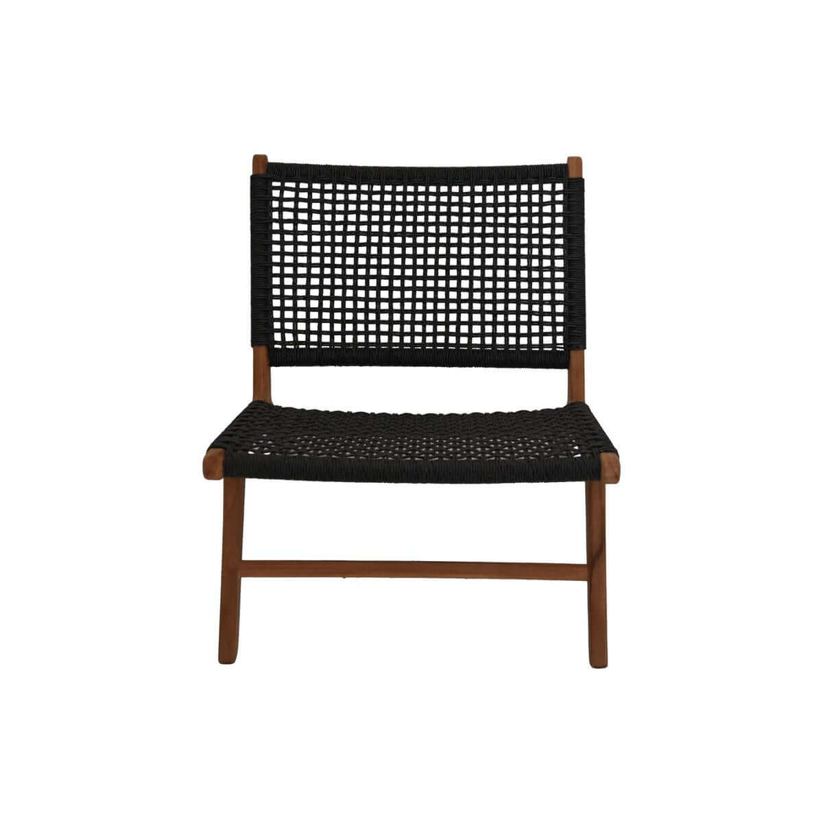 Trendy Loungestoel Rio van teak en bananenblad in zwart, ideaal voor een rustgevende tuinervaring. Perfect te combineren met Coco eetkamerstoelen.