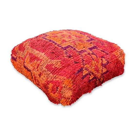 Rood en oranje Marokkaans vloerkussen - vintage en handgemaakt bohemian kussen voor woonkamers.