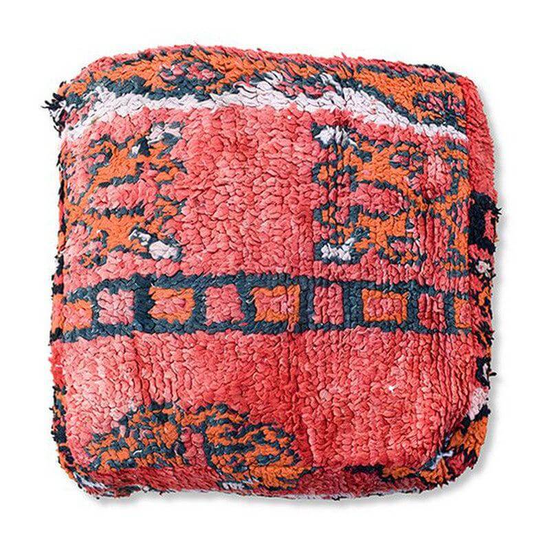 Marokkaans vloerkussen vintage K1222; uniek, handgemaakt vloerkussen van berberkleed. Bohemian sfeer, originele decoratie.