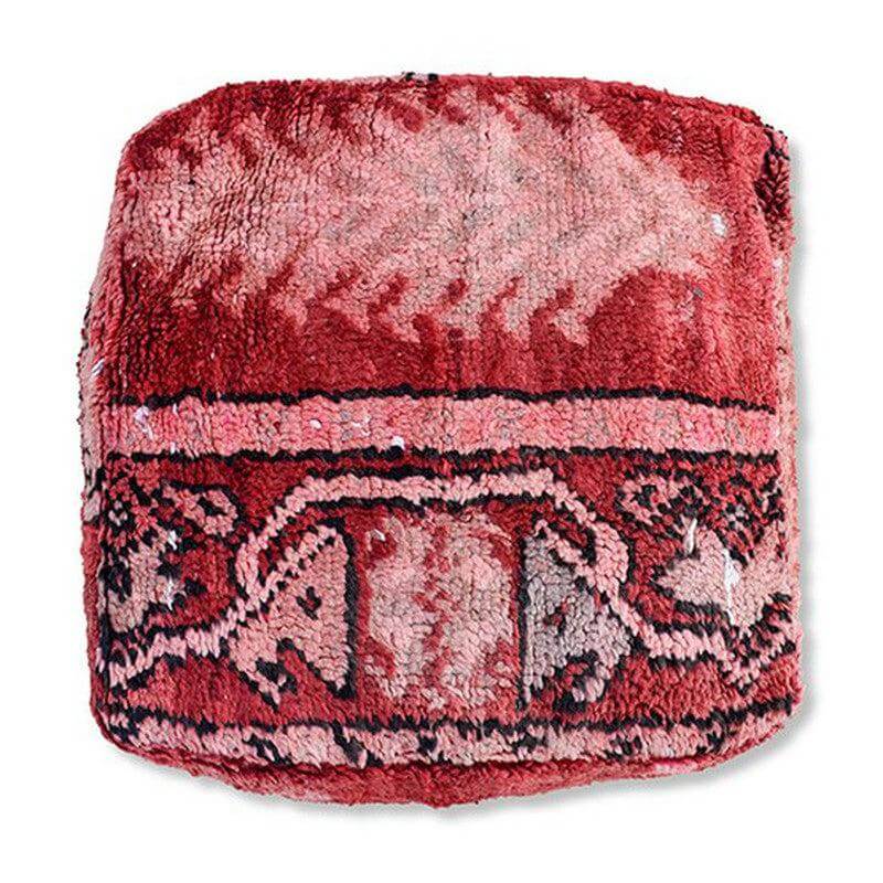 Vintage Marokkaans vloerkussen met bohemian stijl in warme tinten, handgemaakt van Berberkleed - uniek decoratief item K1244