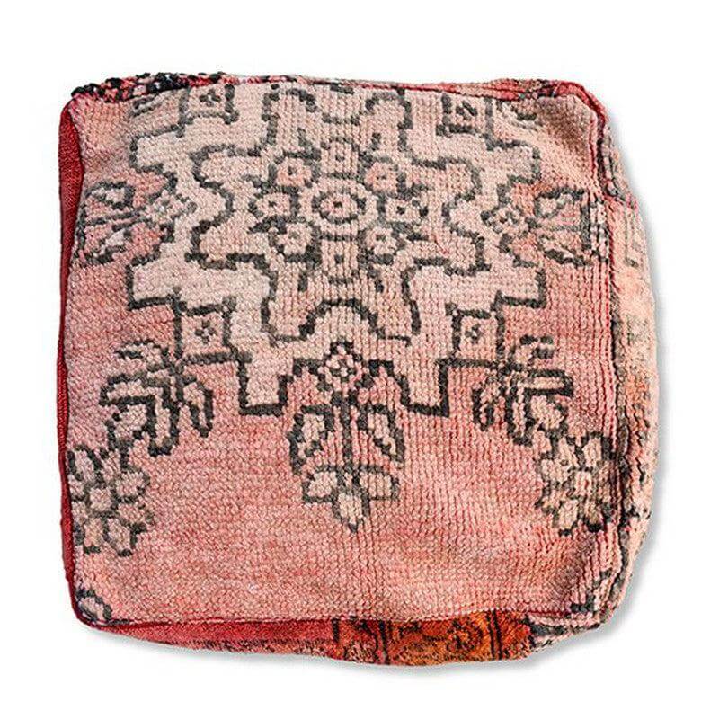 Marokkaans vloerkussen vintage K1262, uniek handgemaakt berberdesign in bohemian stijl.