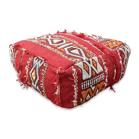 Marokkaans vloerkussen vintage met kleurrijke Berber patronen, handgemaakt voor een unieke bohemian sfeer in huis.