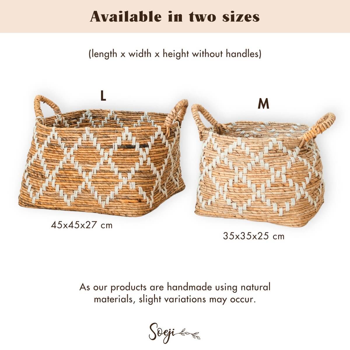 Opbergmand GANDARIA beschikbaar in twee maten met bananenvezels en katoenen accenten, handgeweven voor een natuurlijke look.