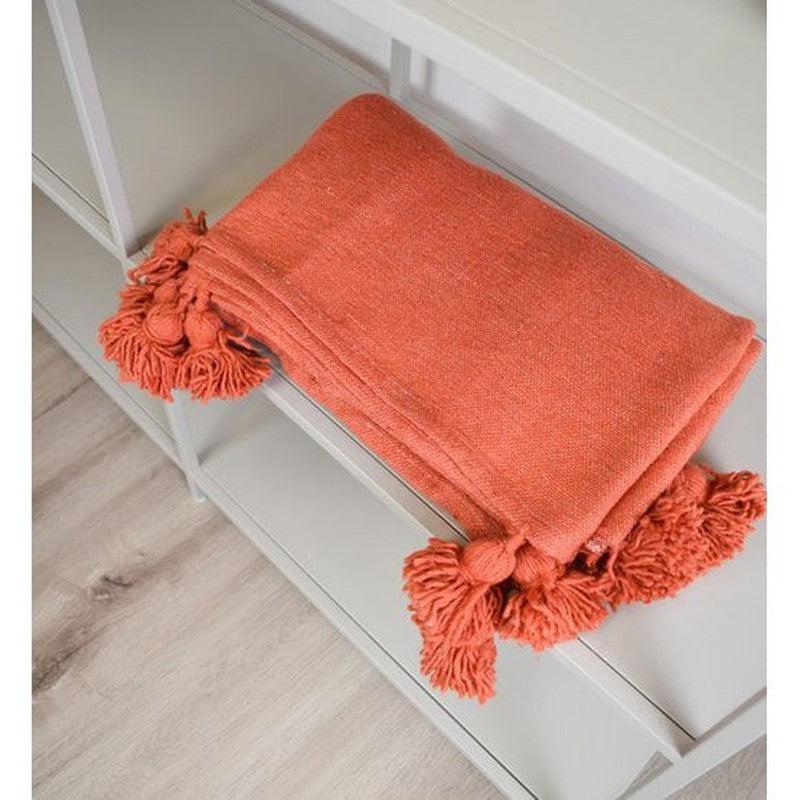 Pompomdeken Oranje-Plaids-Poufs & Pillows-Ik Hout ervan.