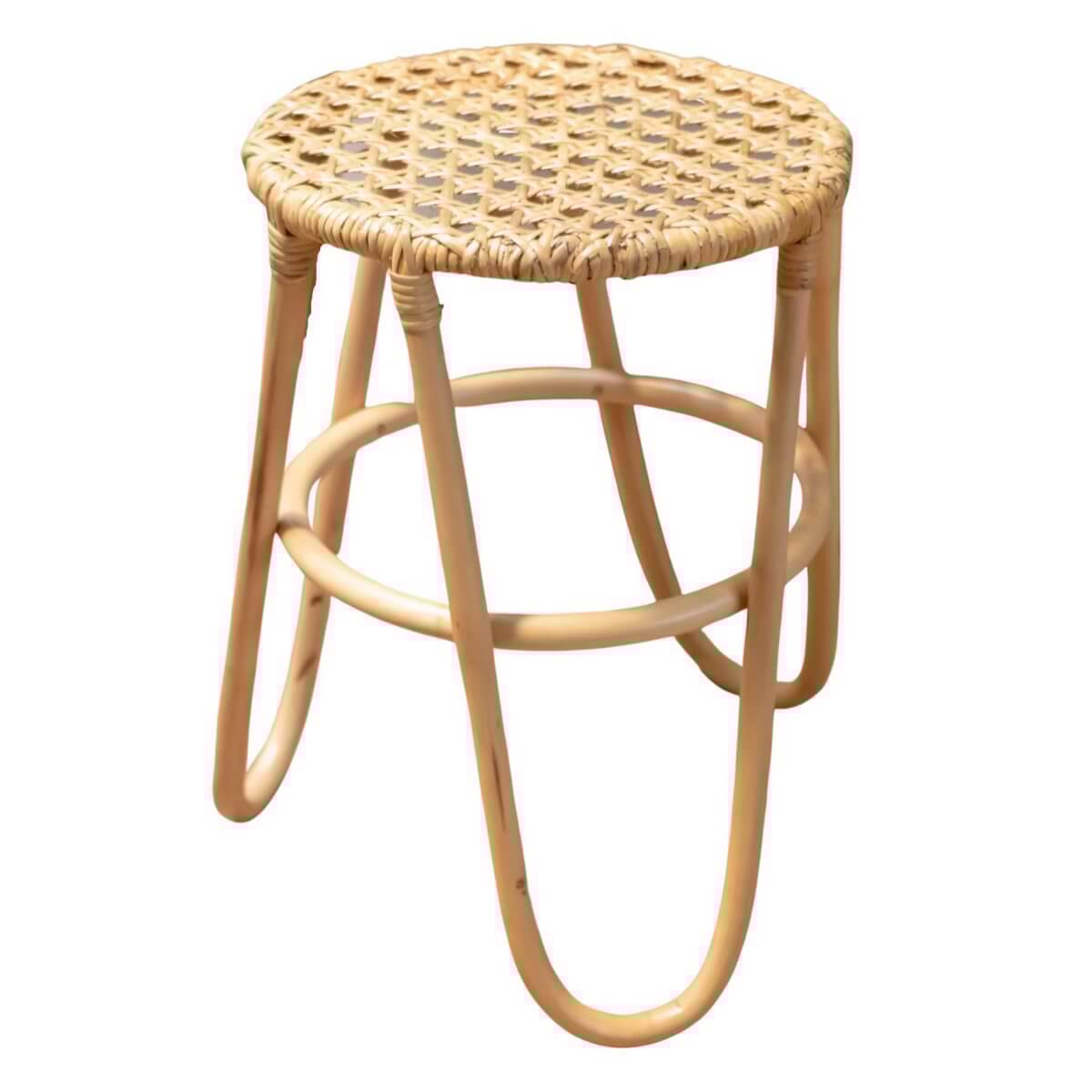 Rotan Kruk KOLAKA met geweven zitvlak en drie poten, Ø35 cm, voor een natuurlijke uitstraling in je interieur.