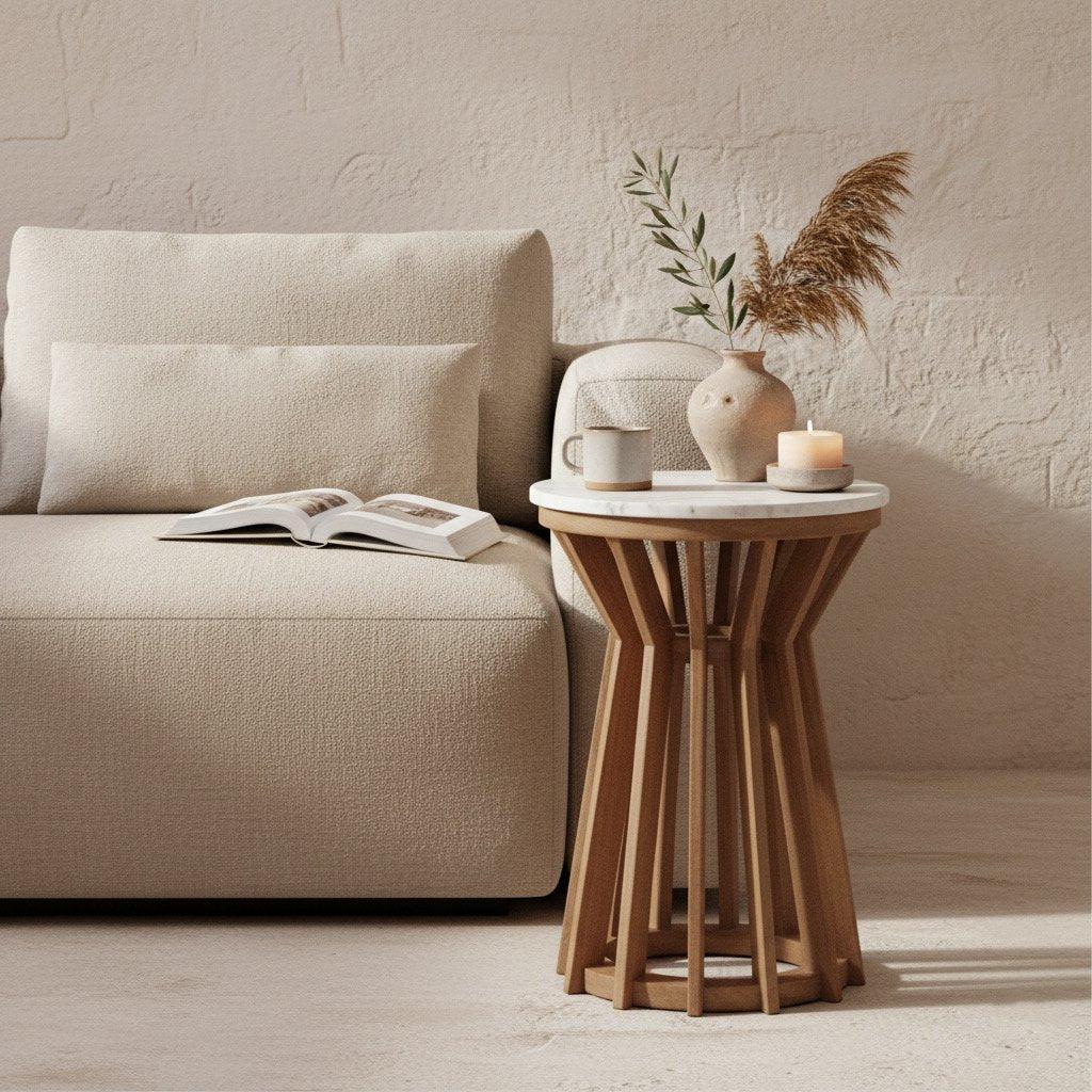 Sarawak bijzettafel marmer wit - 40x40x50 cm-Raw Materials-Ik Hout ervan.