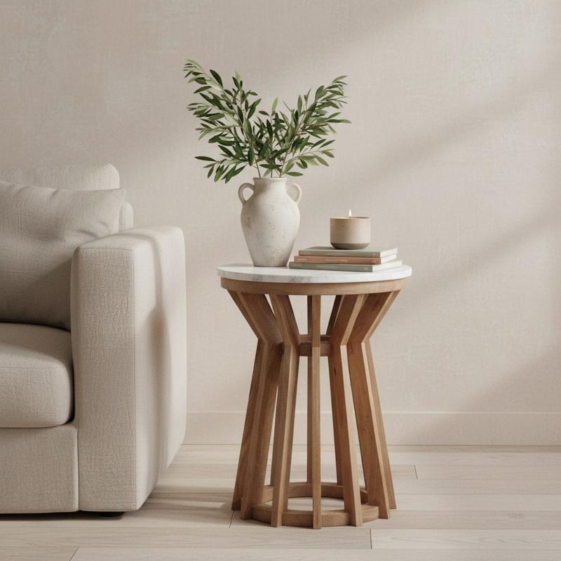 Sarawak bijzettafel marmer wit - 40x40x50 cm-Raw Materials-Ik Hout ervan.