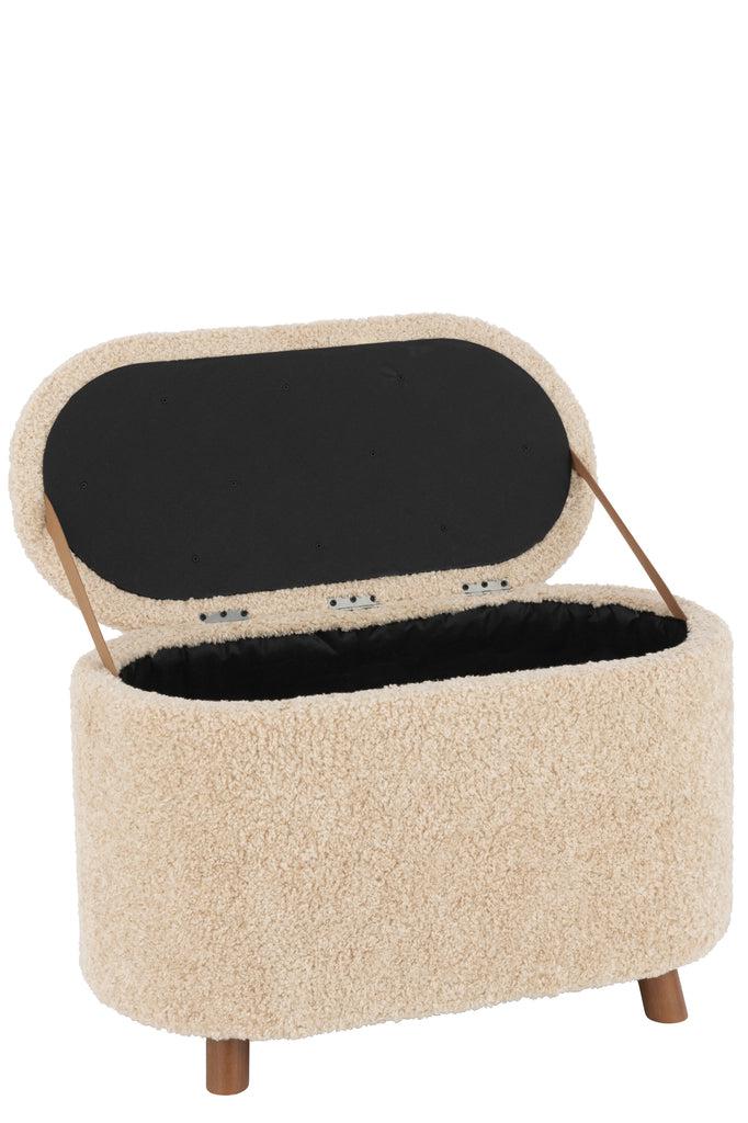 Stoel 'Teddy' J-Line Stool Storage Teddy Polyester Beige Width 40 Height 48 Length 80 Weight 10.1 kg Collection Winter 2023 Colour Beige Material composition Polyester(100%)