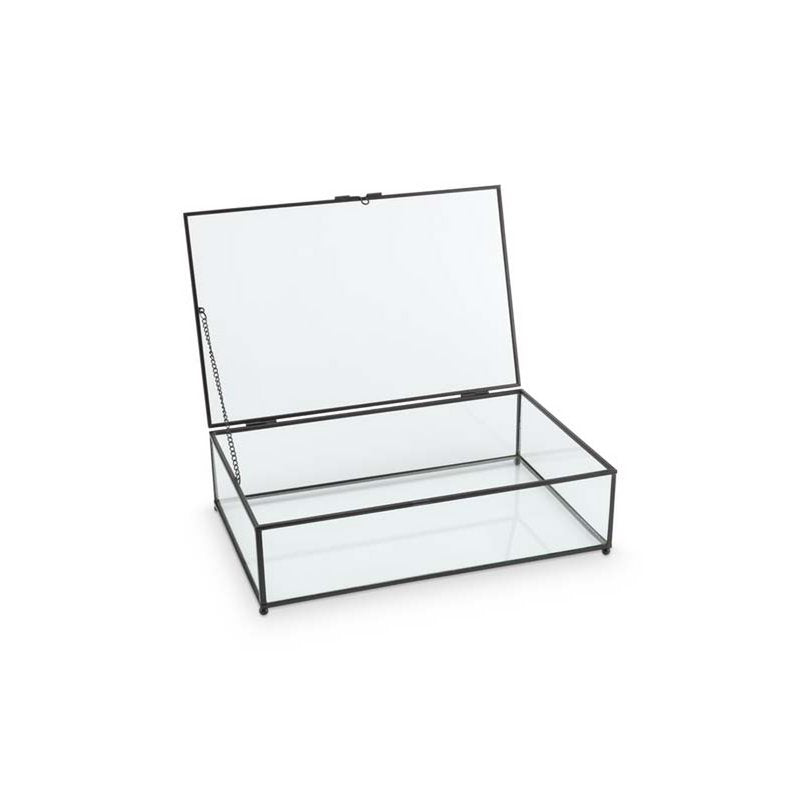 Storage Box Glass with Metal Black Frame 21x33x9cm-vtwonen-Ik Hout ervan.