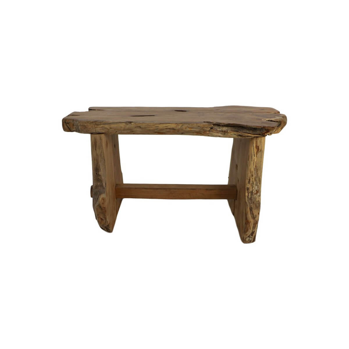 Teakhouten bank van HSM Collection, 80x40x45cm, natuurlijk teak met een robuuste uitstraling voor binnen en buiten.