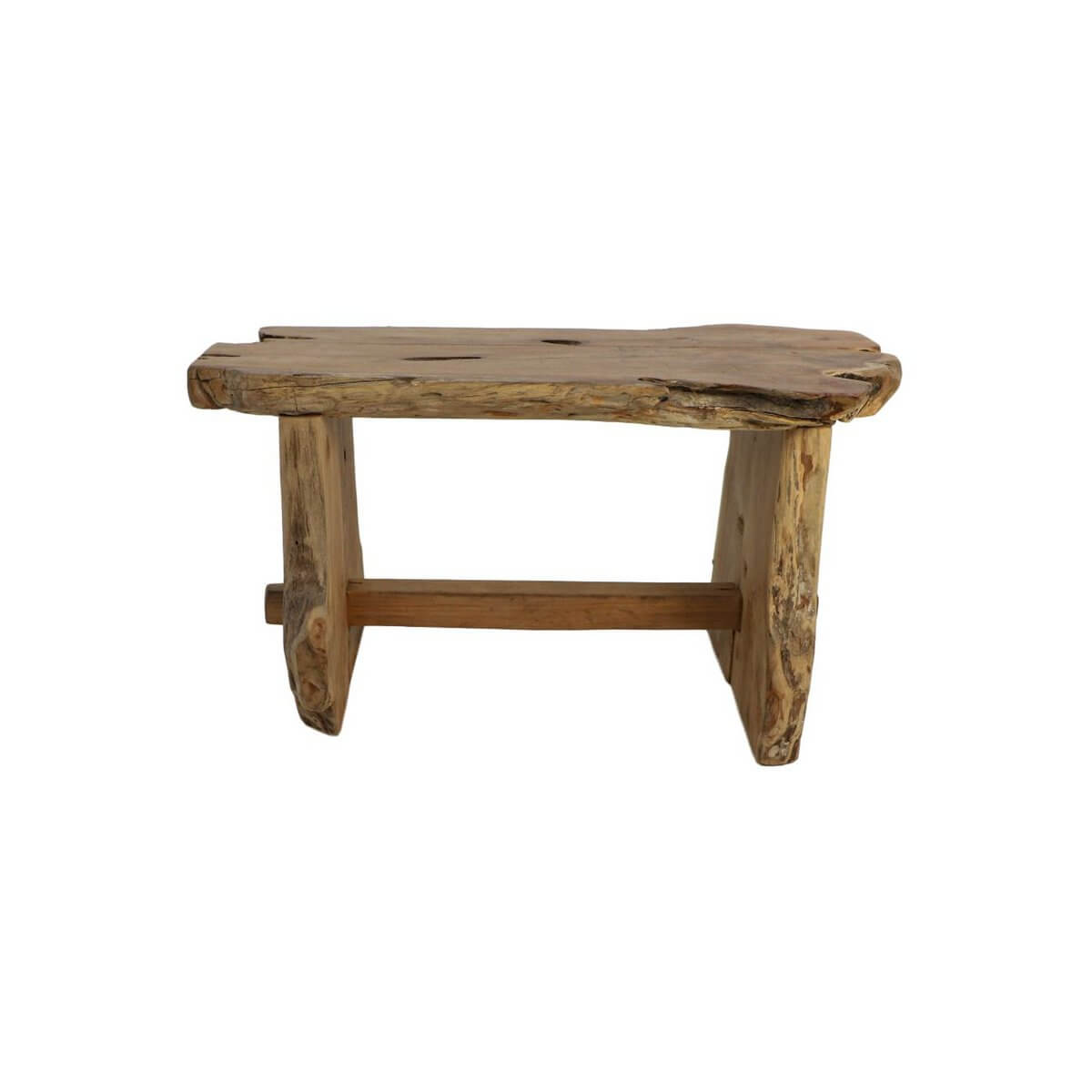 Robuuste teakhouten bank 80x40x45cm van HSM Collection voor binnen en buiten, in natuurlijke teak afwerking.