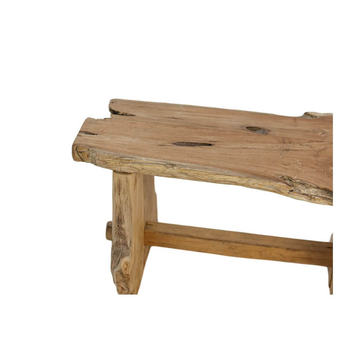 Robuuste teakhouten bank van HSM Collection, 80x40x45cm, ideaal voor zowel binnen als buitengebruik.