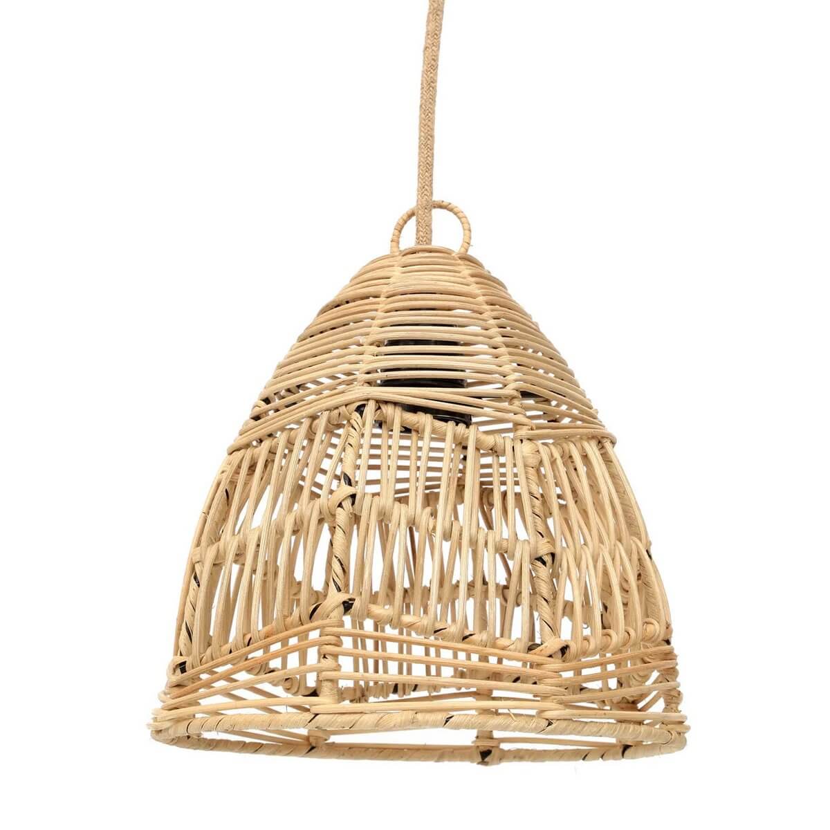 Bohemian style Bala Hanglamp in natural rattan, perfect for bedrooms, living rooms, and covered terraces. Handmade and elegant design.