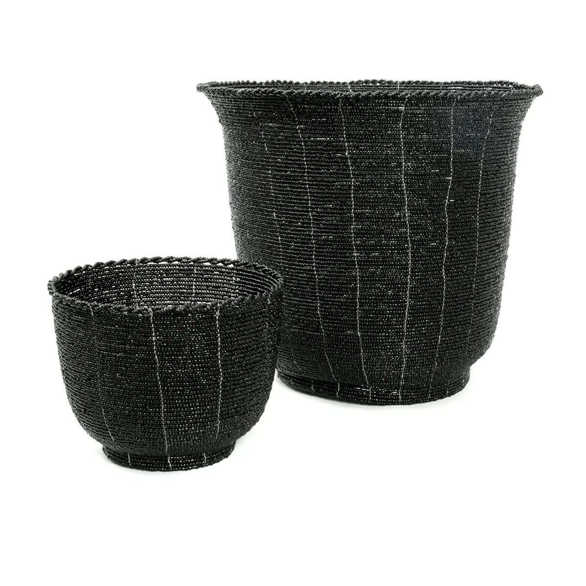 Elegant black beaded candy bowl set in Bohemian style, perfect for stylish home decor or storage in any room.