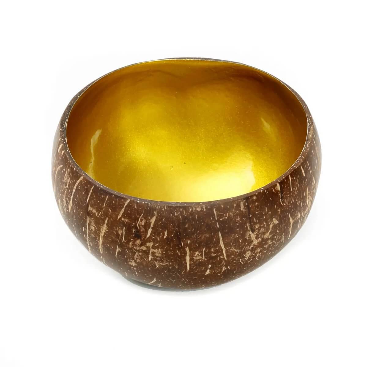 Bohemian style natural gold coconut food bowl, perfect for breakfast or smoothie bowls, bringing tropical vibes to your home.