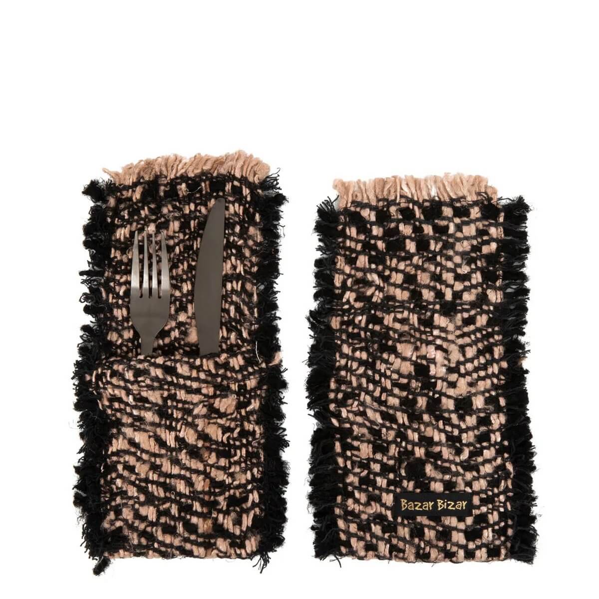 Bohemian-style cutlery holders in black copper, set of four with a luxurious silk-like finish. Perfect for elevating your dining experience.