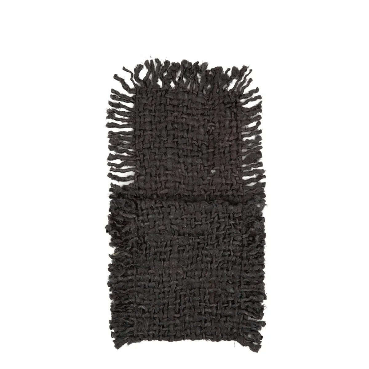 Bohemian black navy cotton cutlery holder with fringes, luxurious handmade textile for elegant dining.
