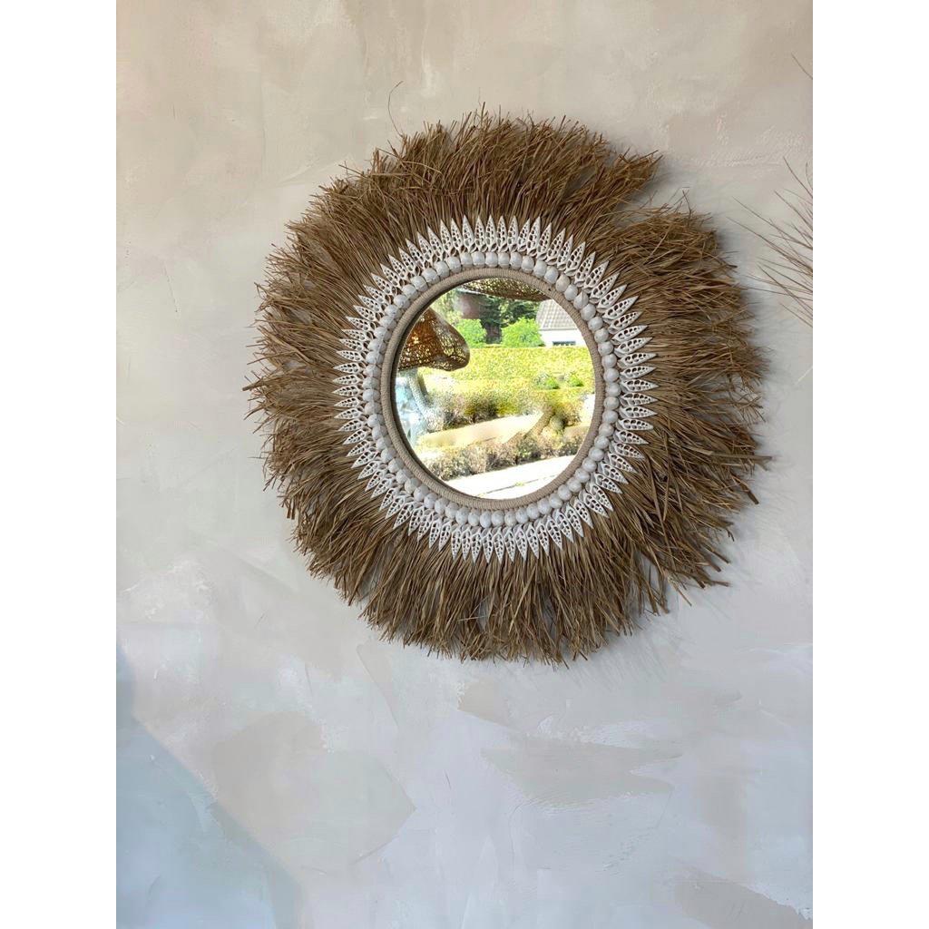 The Raffia Ginger Mirror - Naturel-Ronde spiegels-Bazar Bizar Living-Ik Hout ervan.