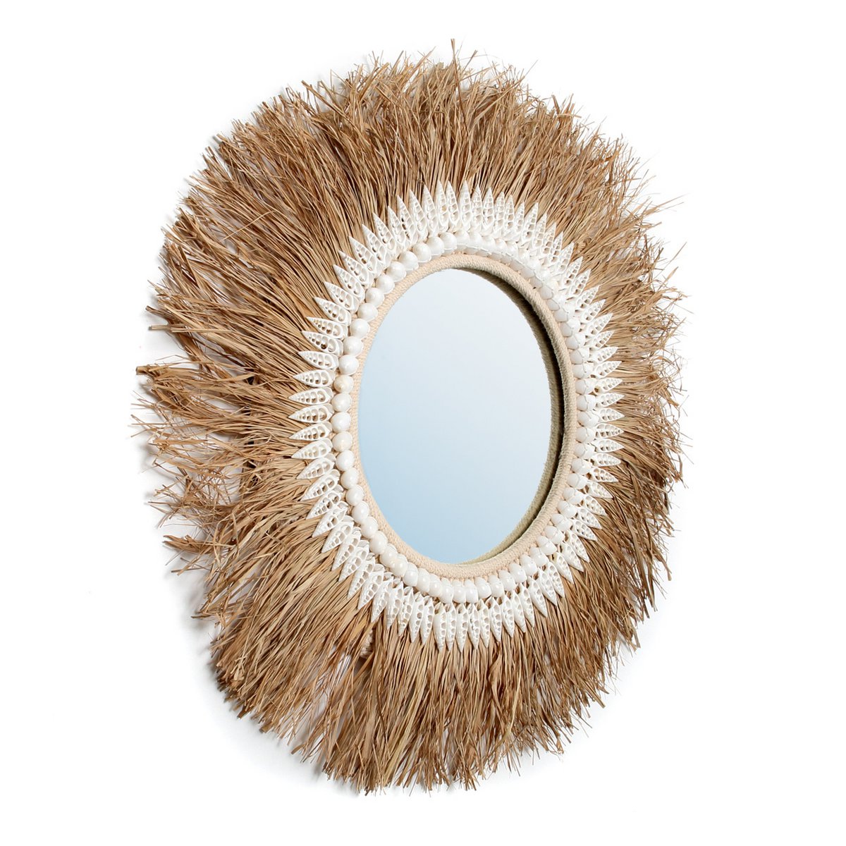 The Raffia Ginger Mirror - Naturel-Ronde spiegels-Bazar Bizar Living-Ik Hout ervan.