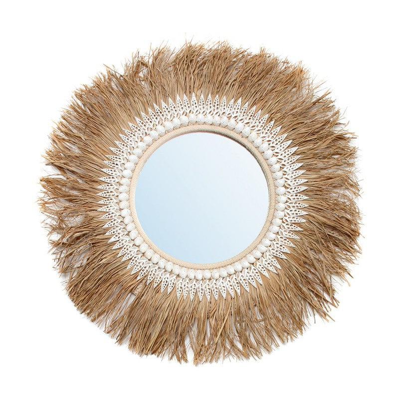 The Raffia Ginger Mirror - Naturel-Ronde spiegels-Bazar Bizar Living-Ik Hout ervan.