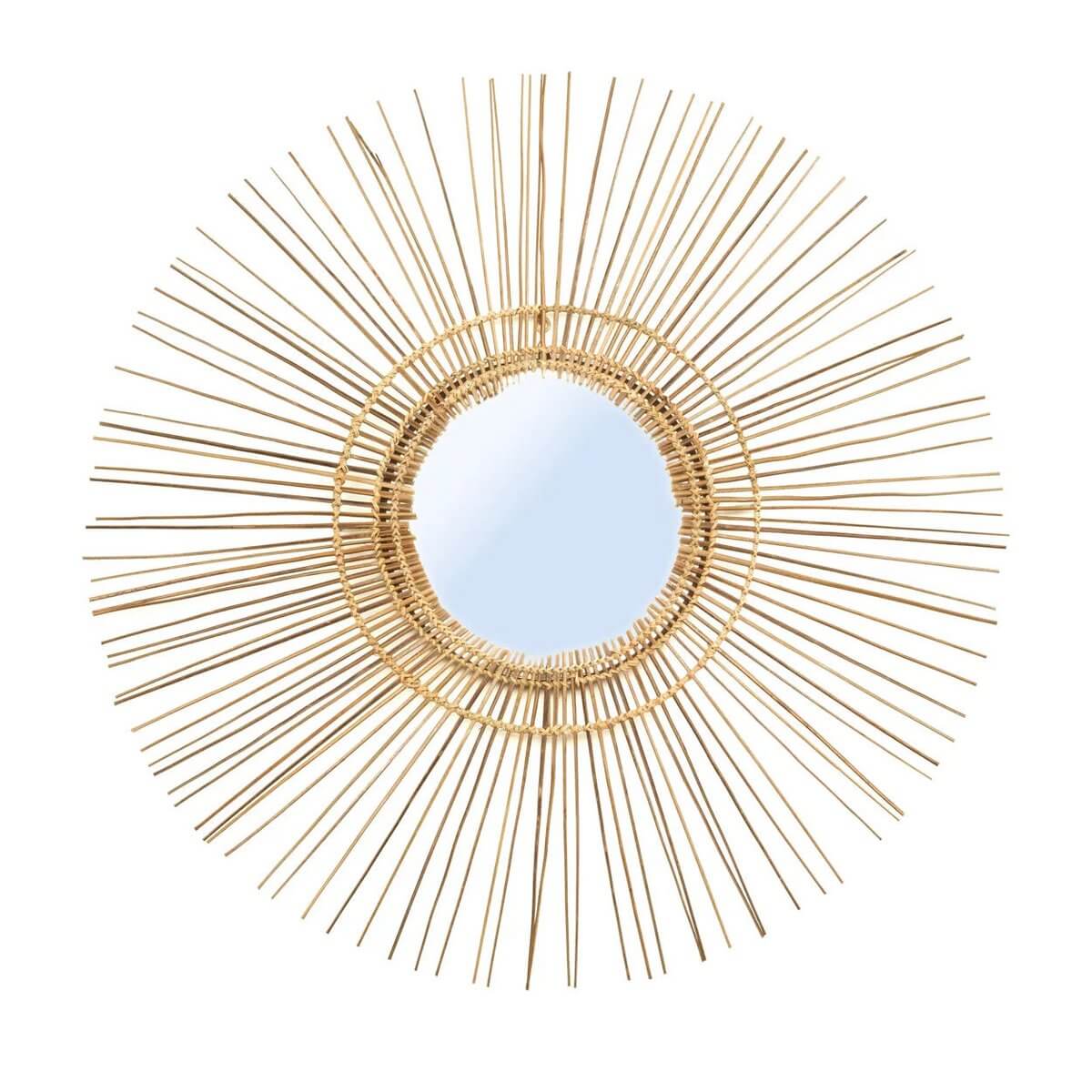 Bohemian Tropical Mirror - Natural L, handcrafted rattan, adds rustic elegance and island charm to any room's decor.