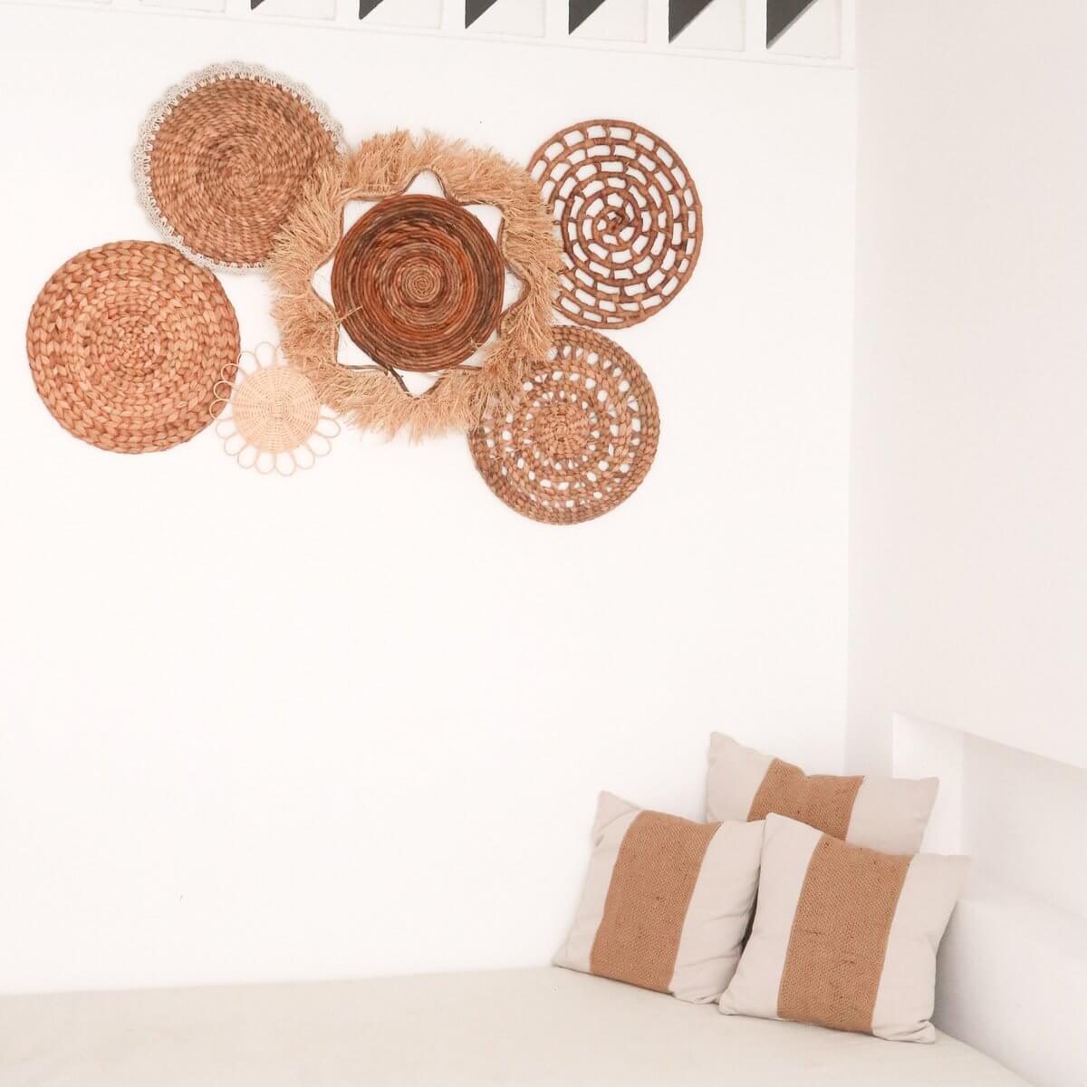 Tropische wanddecoratieset 6 gemengde stukken DALUM Boho Decor Handgeweven van natuurlijke materialen-Soeji-Ik Hout ervan.