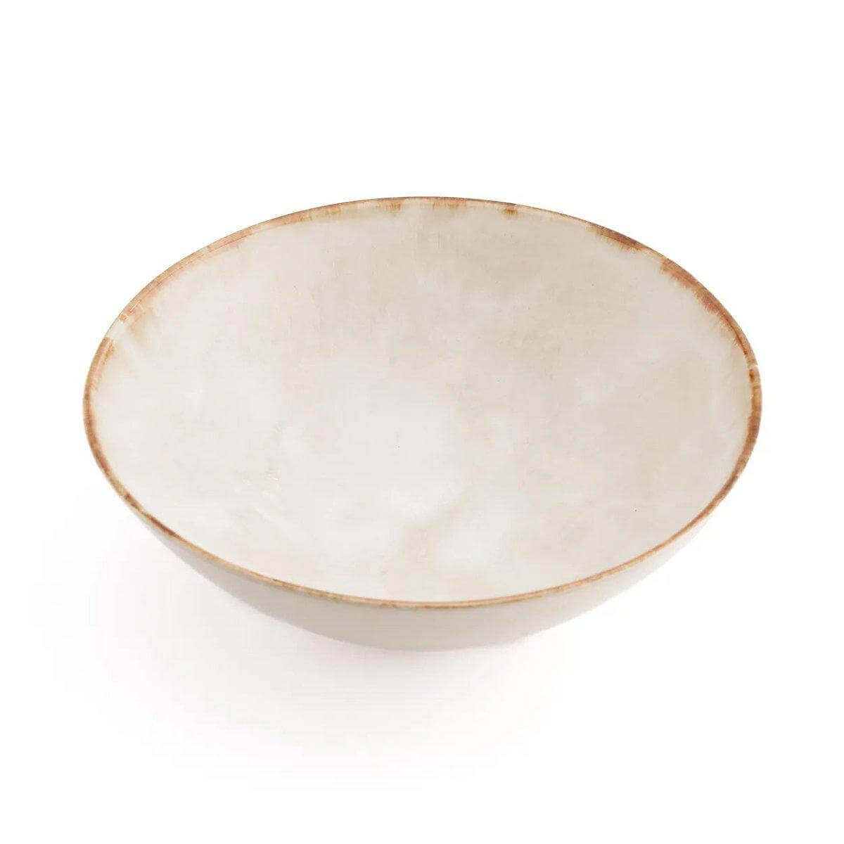 De Cascais Serveerschaal L - Witte schaal met een vleugje goud, perfect voor een sfeervolle tafel. Portugese keramiek, elegant en duurzaam.