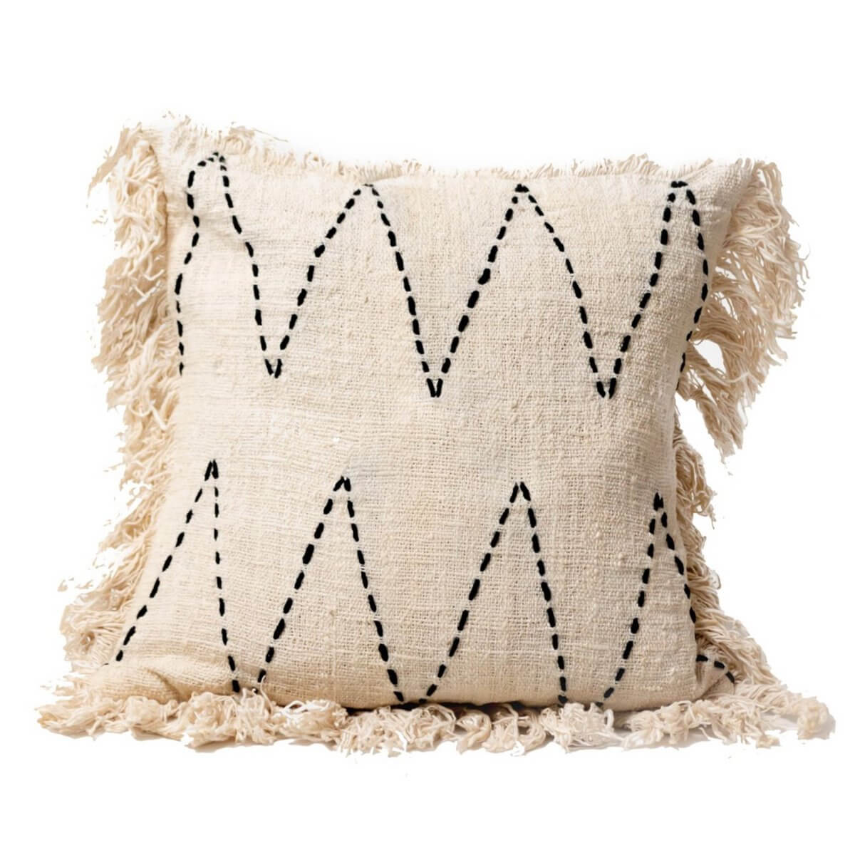 Handgeweven katoenen kussenhoes met zigzag patroon 40x40 cm, decoratief en fair trade, perfect voor bank of bed.