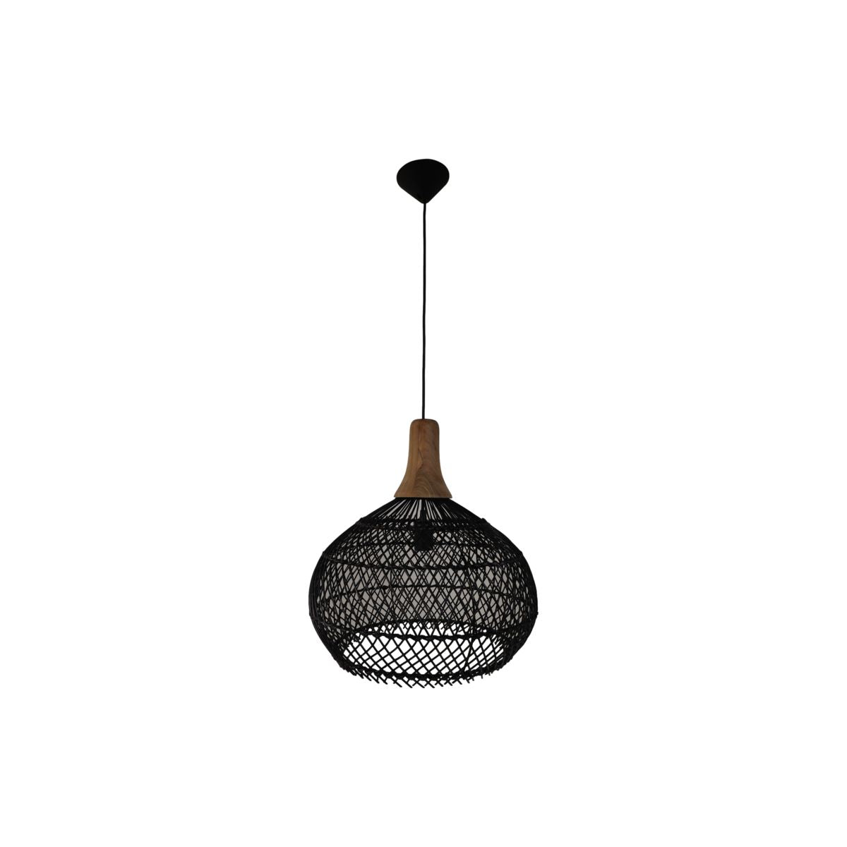 Hanglamp Rotan - 43x43x46 - Zwart/Natural - Rotan/teak-Hanglampen-HSM Collection-Ik Hout ervan.