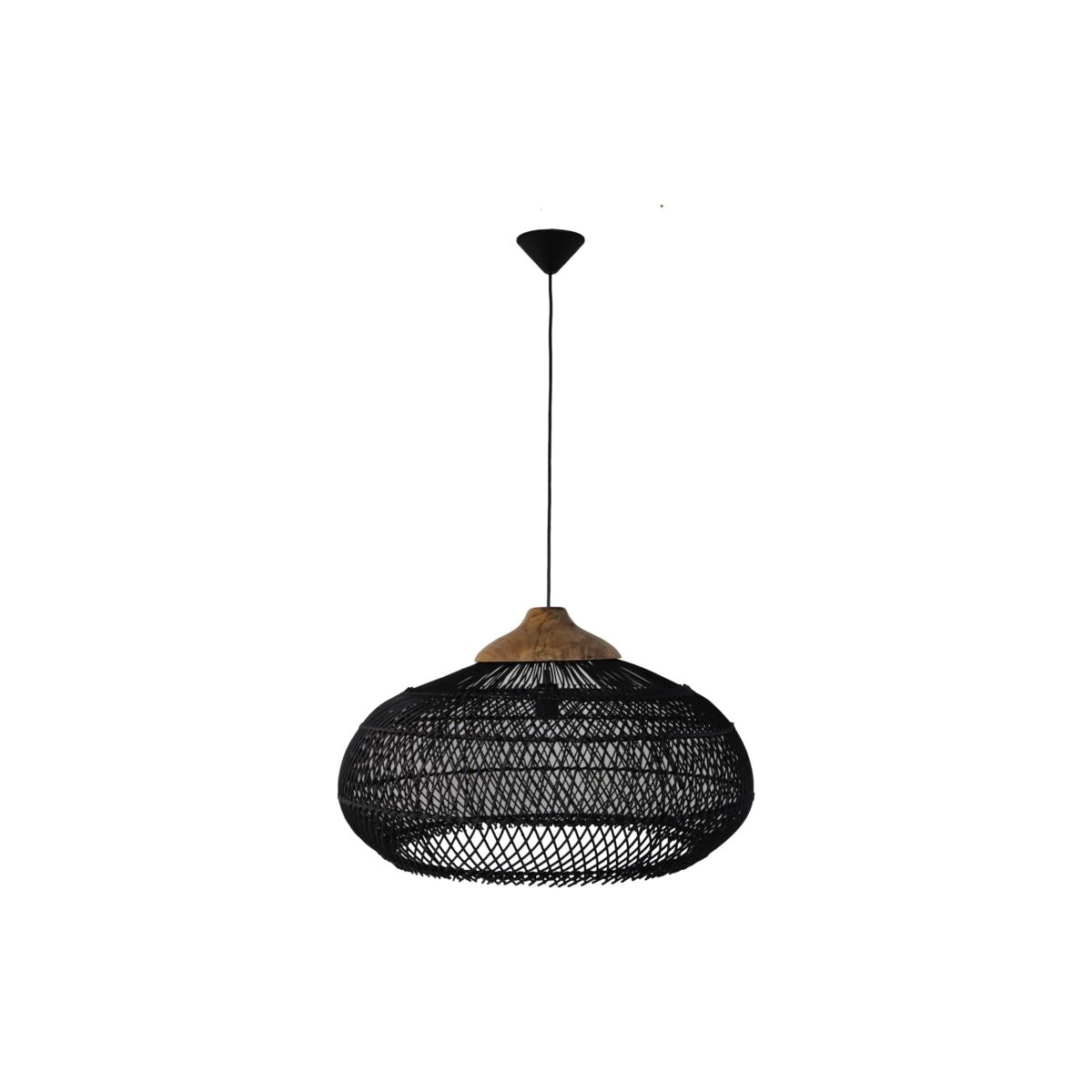 Hanglamp Rotan - 65x65x40 - Zwart/Natural - Rotan/teak-Hanglampen-HSM Collection-Ik Hout ervan.