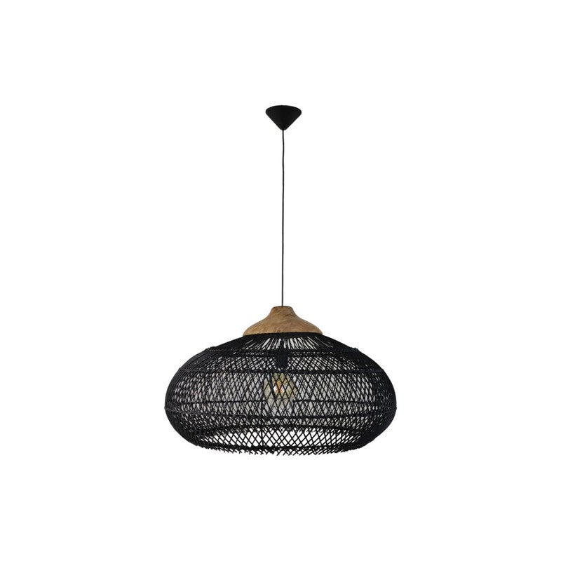 Hanglamp Rotan - 65x65x40 - Zwart/Natural - Rotan/teak-Hanglampen-HSM Collection-Ik Hout ervan.