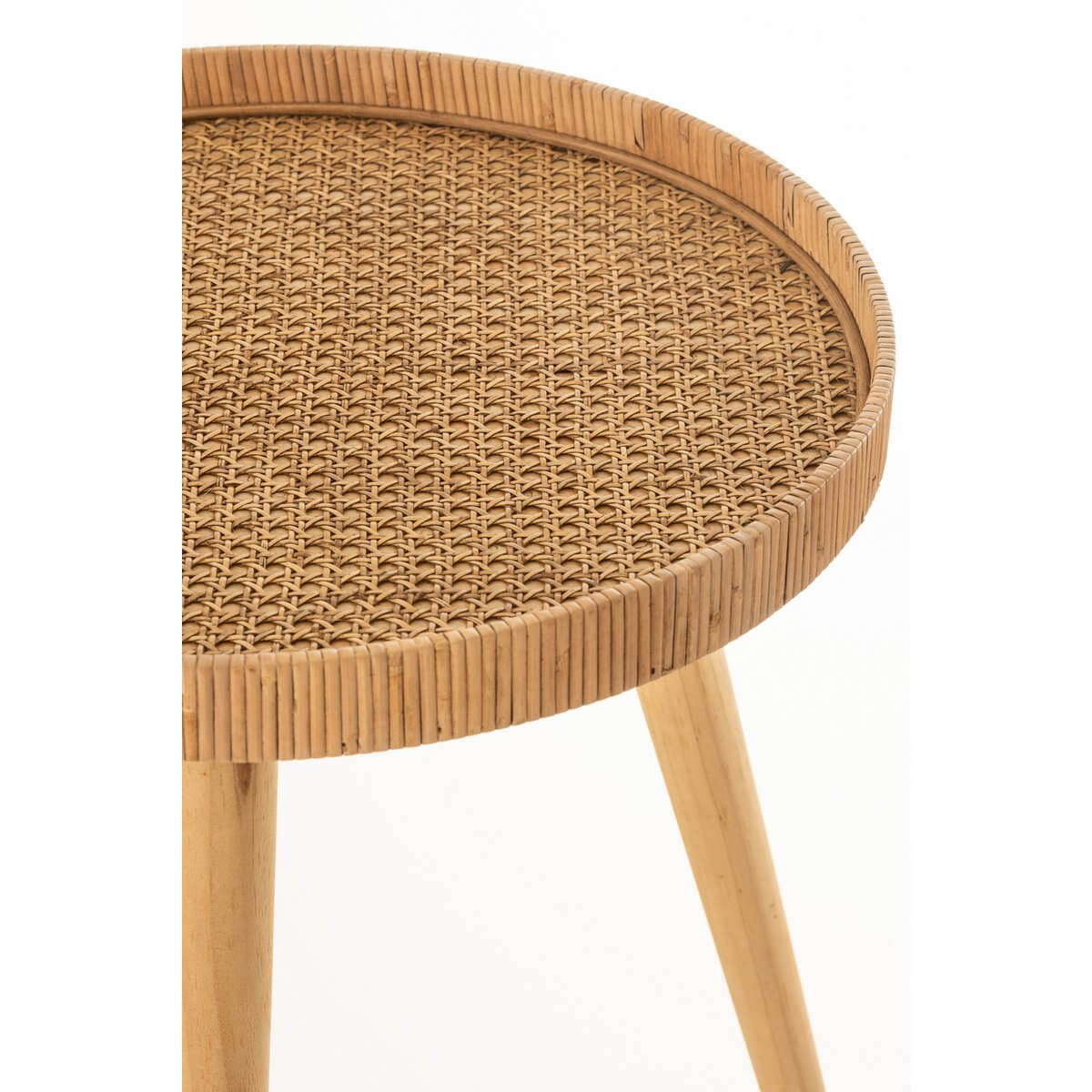 Stijlvolle J-Line ronde bijzettafel Tripod van natuurlijk hout met uniek tafelbladpatroon. Perfect voor een rustieke interieur upgrade.