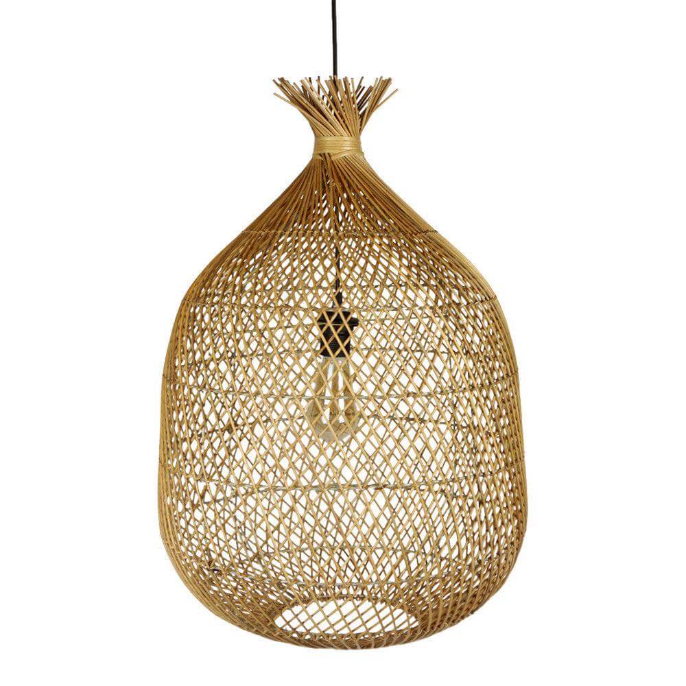 Rotan lamp Maya met handgevlochten patroon, luxe en speels ontwerp, exclusief pendelsnoer en lamp, geschikt voor E27 fitting.