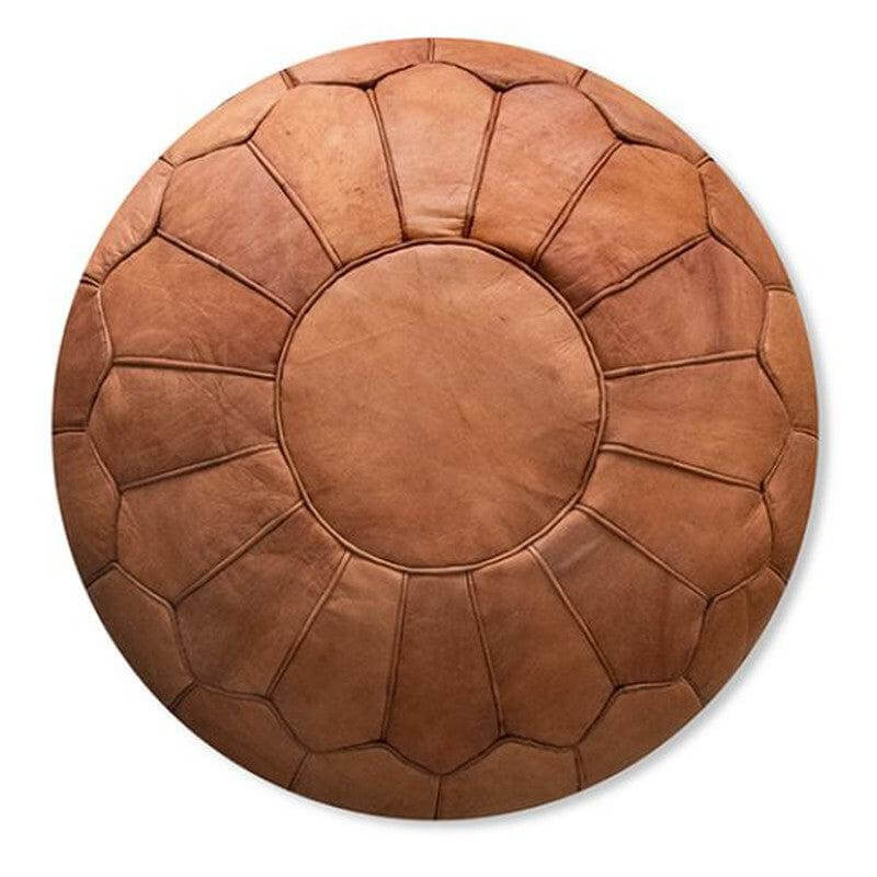 Marokkaanse handgemaakte leren poef cognacbruin XL, perfect voor boho decor of voetenbankje.