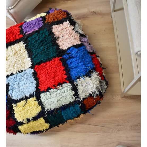 Vintage Marokkaans vloerkussen - kleurrijk bohemian ontwerp voor woonkamer, unieke handgemaakte Berber stijl - K1447