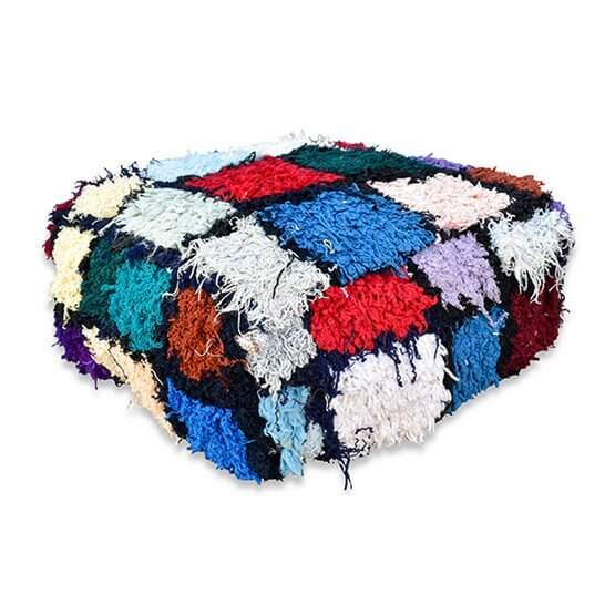 Kleurrijke Marokkaanse vloerkussen vintage - Uniek handgemaakt en bohemien sfeer - Decoratief en artistiek stuk.