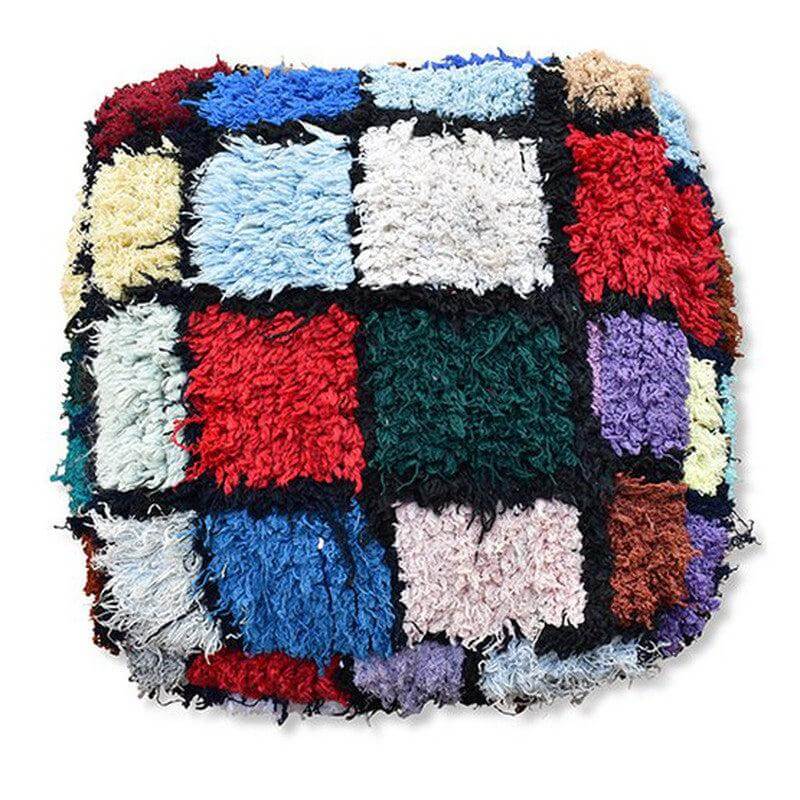Kleurrijk Marokkaans vloerkussen vintage - uniek handgemaakt Bohemian woondecoratie van Berber tapijt