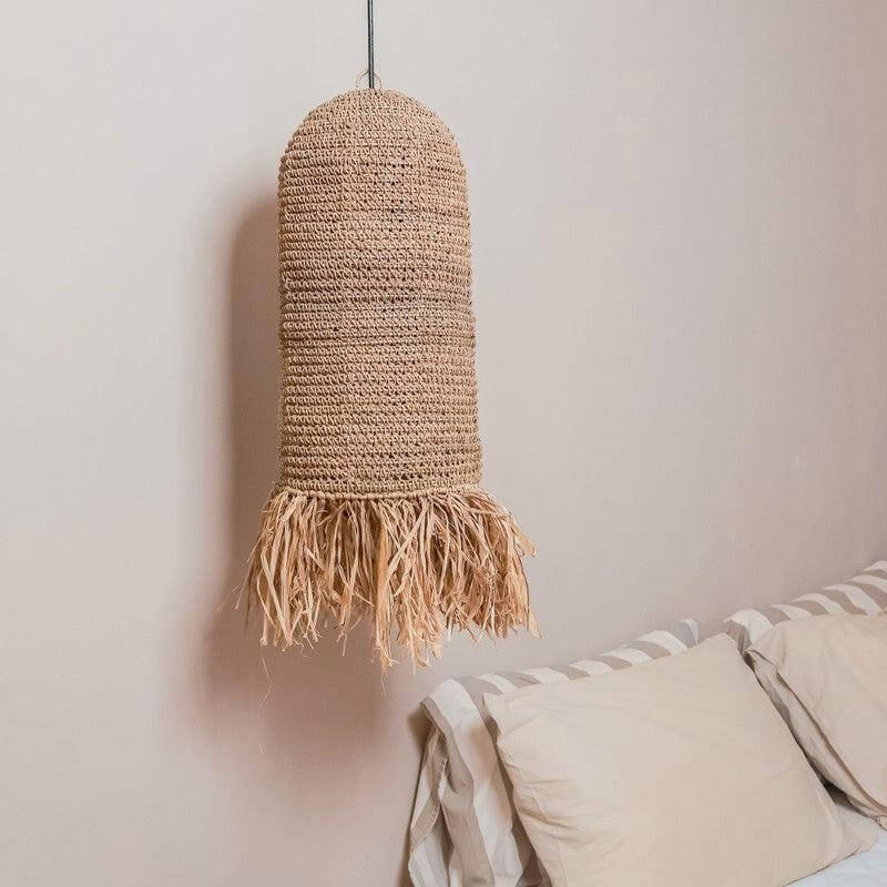 Raffialamp hanglamp KAWAH, 100% handgemaakt van duurzaam raffia, geschikt voor hoge plafonds, rustgevend warm licht.